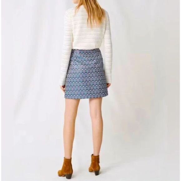 NWOT Maje Blue Pink Green Geometric Print Patch Pocket A-Line Mini Skirt Sz 38/6 - Picture 2 of 12